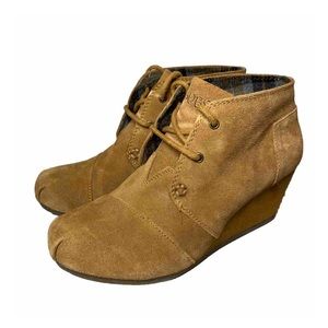 BOBS by Skechers Memory Foam Ankle Boots Women’s 7 Tan Lace Up Wedge Heel Bootie